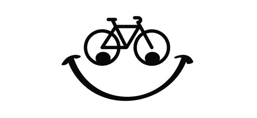 Happy face. World Bicycle day or health day race tour. Sport cyclist banner, walppaper or card. Cycling icon. Funny vector bike signs. Sports symbol. Clipart cartoon cycling logo. Trafel, happy family
