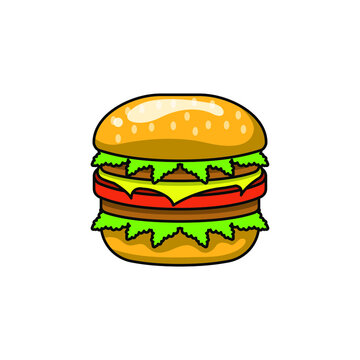 Abstract Hamburger Fast Food Cartoon Icon Illustration Symbol Logo Food Flat Vector Design Style