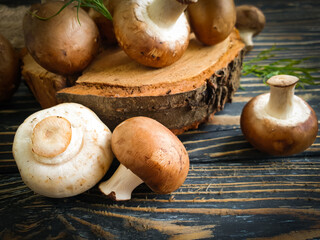 fresh mushrooms on wooden background natural delicious