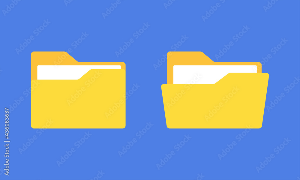 Poster computer document folder icon. open and close system file. symbol of data storage. simple trendy cut