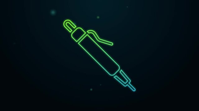 Glowing neon line Pen icon isolated on black background. 4K Video motion graphic animation