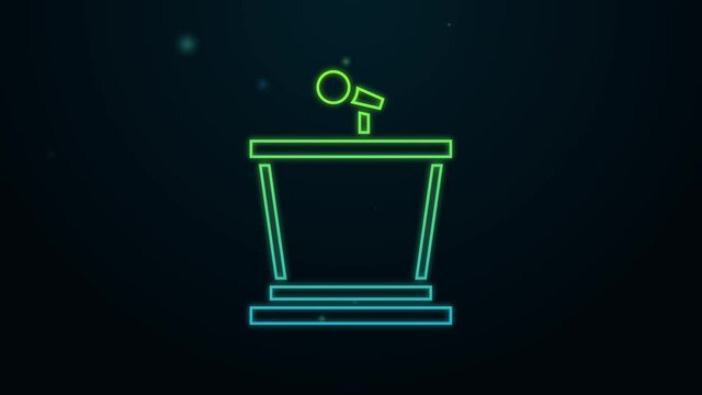 Glowing neon line Stage stand or debate podium rostrum icon isolated on black background. Conference speech tribune. 4K Video motion graphic animation