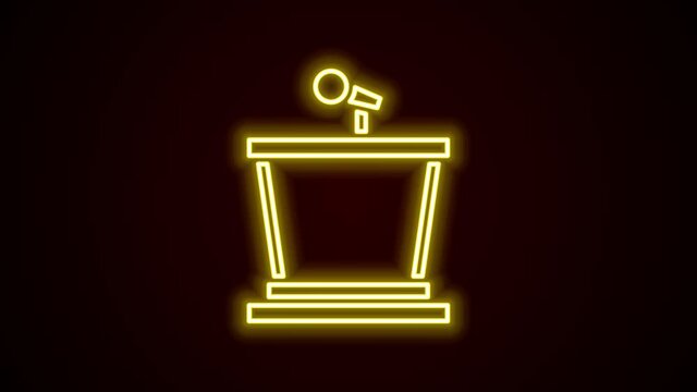 Glowing neon line Stage stand or debate podium rostrum icon isolated on black background. Conference speech tribune. 4K Video motion graphic animation