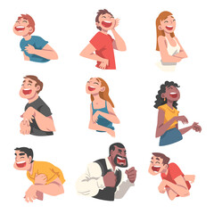 Laughing People Set, Portraits of Joyful Male and Female Persons with Happy Face Expression Cartoon Vector Illustration