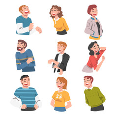 Happy People Having Fun Set, Portraits of Laughing People with Joyful Face Expression Cartoon Vector Illustration