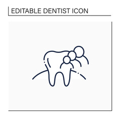 Family dentistry line icon.Focuses on health, oral hygiene of teeth.Common treatments include cavity fillings, teeth cleanings. Family tooth care concept. Isolated vector illustration. Editable stroke