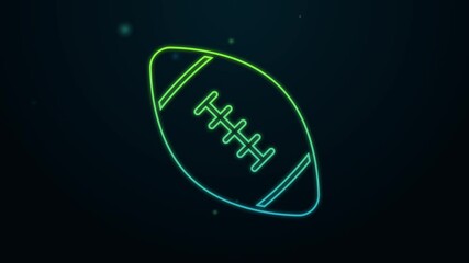 Glowing neon line American football ball icon isolated on black background. Rugby ball icon. Team sport game symbol. 4K Video motion graphic animation