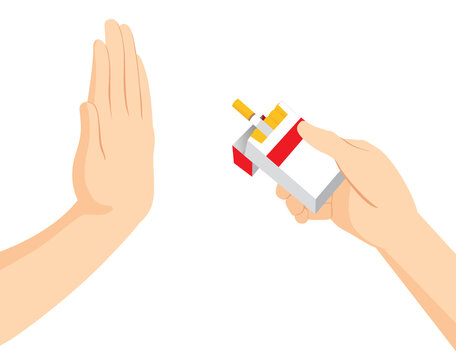 Palm hand up refusing cigarette stop smoking concept