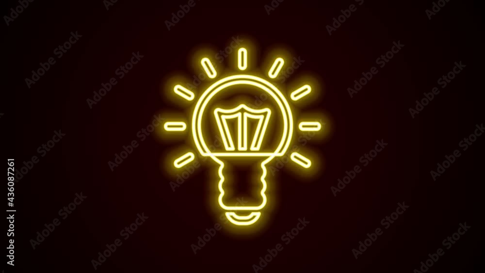 Poster glowing neon line light bulb with concept of idea icon isolated on black background. energy and idea