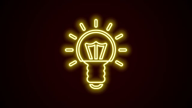 Glowing neon line Light bulb with concept of idea icon isolated on black background. Energy and idea symbol. Inspiration concept. 4K Video motion graphic animation