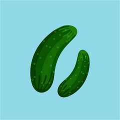 green ripe cucumbers isolated on a blue background