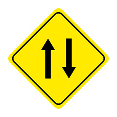 Two way traffic sign isolate on yellow background  drawing by illustration