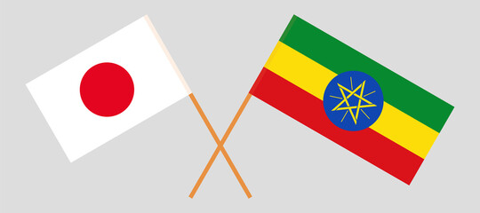Crossed flags of Japan and Ethiopia. Official colors. Correct proportion