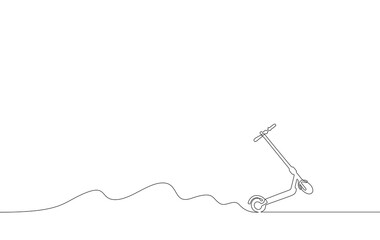 Riding electric scooter a continuous line vector illustration, single line drawing of popular modern personal urban electic transport, micro-mobility concept