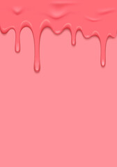 Vector Border with Pink Ice Cream Dripping Down. Vertical Splash Paint Illustration