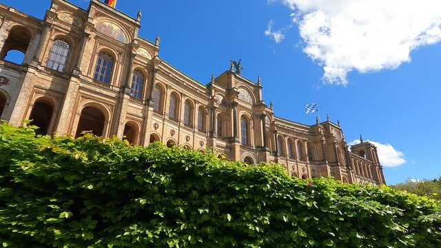 Facade of the Maximilianeum / Bavarian State Parliament building in Munich, Germany, on a sunny day in spring