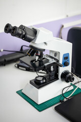 Fototapeta na wymiar professional laboratory microscope for analysis. magnification device