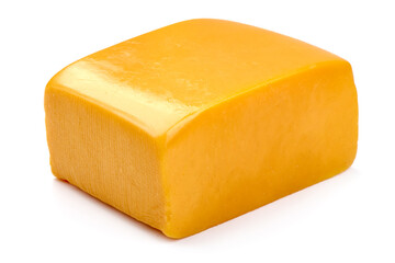 Traditional Yellow Cheddar Cheese, isolated on white background. High resolution image.