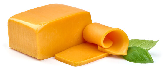 Cheddar cheese, isolated on white background. High resolution image.