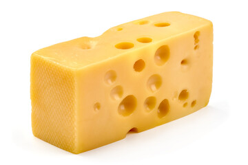 Maasdam cheese block, isolated on white background. High resolution image.