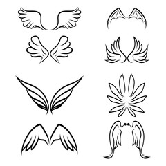 Many wings and shapes hand drawn , isolated on white background , Vector Illustration EPS 10