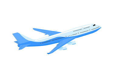 The plane is passenger. Airplane flight forward in the air. Passenger Transportation. Isolated vector illustrations on white background.