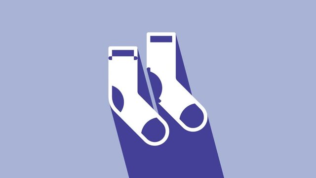 White Socks icon isolated on purple background. 4K Video motion graphic animation