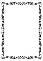 Black rectangular framework. Decoration for page or cover. Floral elements. A3, A4 proportions.
