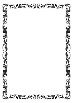 Black rectangular framework. Decoration for page or cover. Floral elements. A3, A4 proportions.
