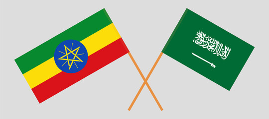 Crossed flags of Ethiopia and the Kingdom of Saudi Arabia. Official colors. Correct proportion