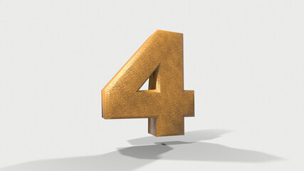 Fototapeta premium Gold number 4 on a white background 3D illustration.