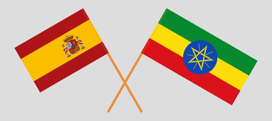 Crossed flags of Spain and Ethiopia. Official colors. Correct proportion