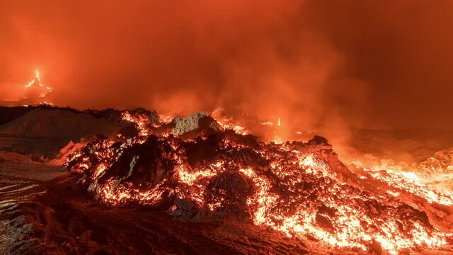Timelapse of Pacaya volcano lava flows, after the new fissure and eruption