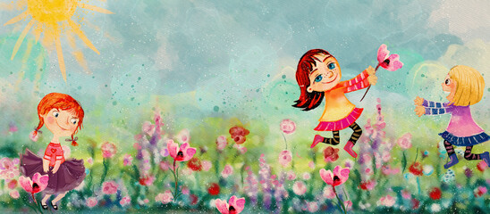 Obraz na płótnie Canvas Happy childhood. Watercolor concept background