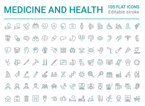 Set of line icons of medicine and health. Medical icon. Editable vector stroke.