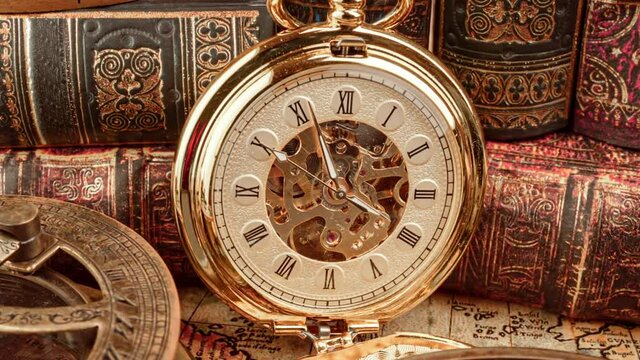 Vintage pocket watch. Vintage background Concept of time history.