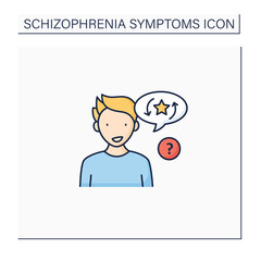 Perseveration color icon. Words and sentence repetition. Repeating said information twice. Schizophrenia symptoms concept. Isolated vector illustration
