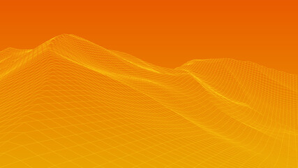 Abstract wireframe landscape, digital background. 3d vector technology grid. Vector illustration.