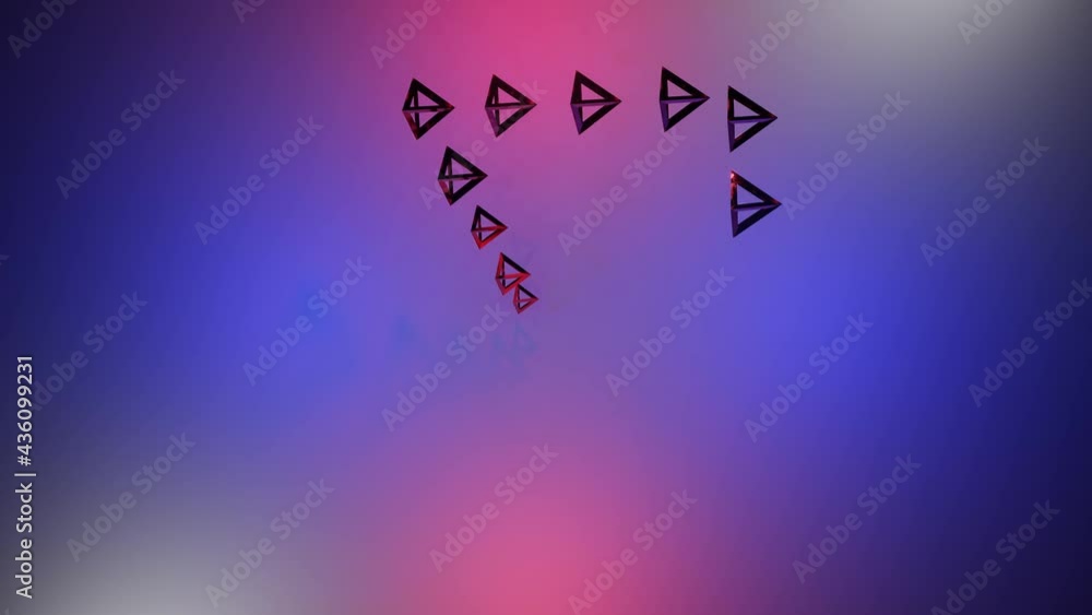 Poster abstract looped animated background. a row of red skeleton pyramids slowly fly and rotate against a 