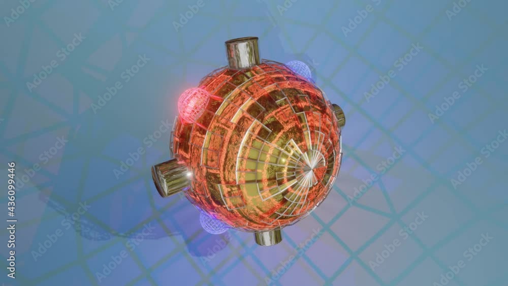 Aufkleber abstract looped animated background. a fantastic composition of a sphere with a frame and golden cyl