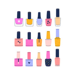 Large flat vector cartoon nail polish set. Isolated design on a white background.
