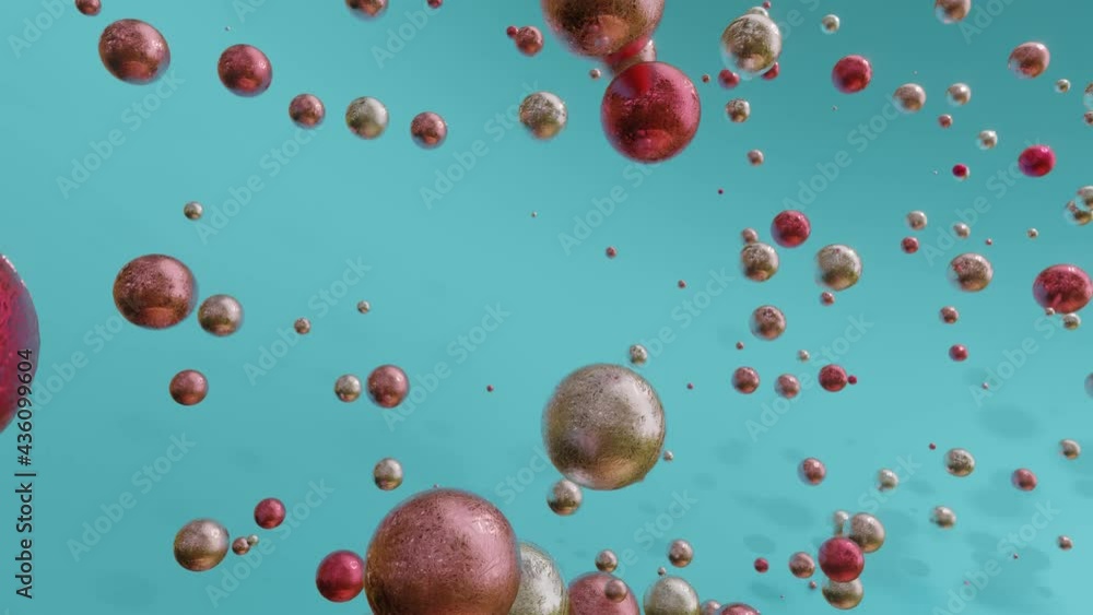 Poster abstract looped animated background. spheres of different sizes and colors fly in a circle on a blue
