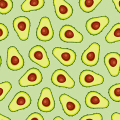 seamless cartoon pattern with avocado on green background
