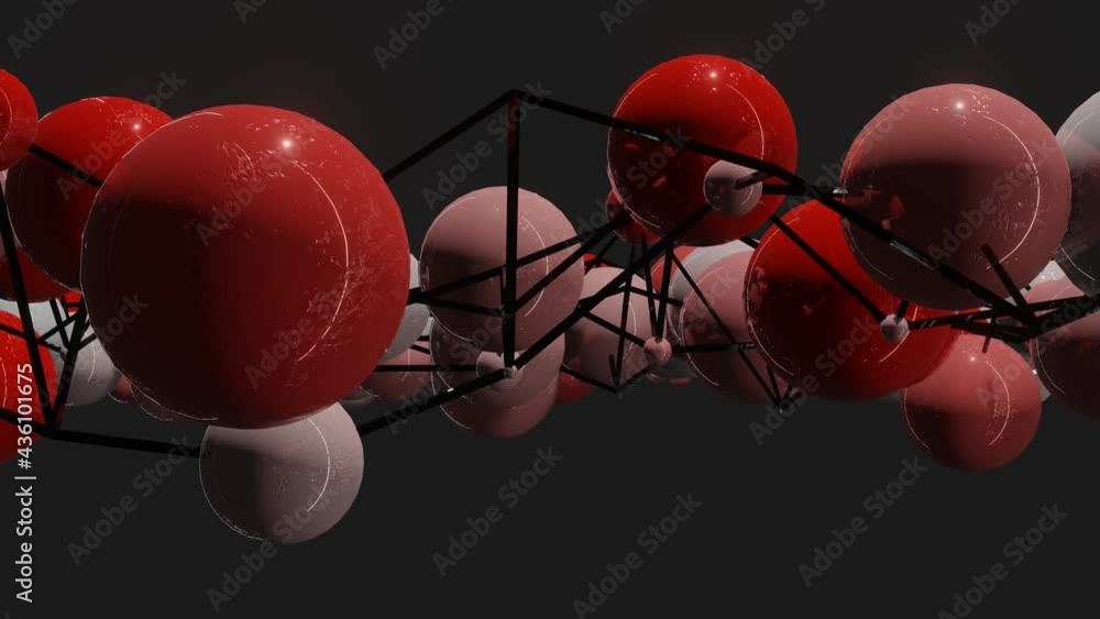 Poster abstract looped animated background. spheres of different sizes and colors strung on a three-dimensi