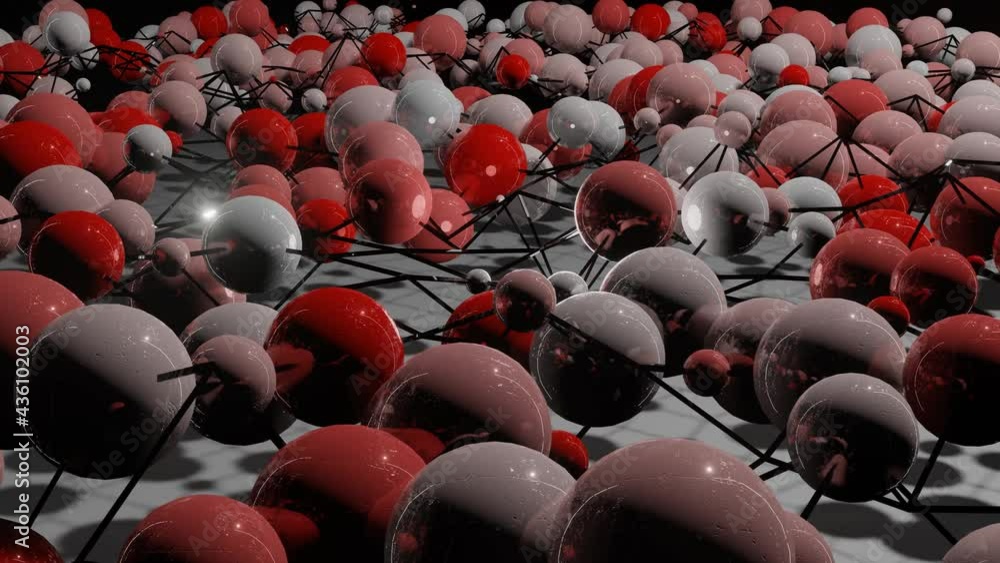 Poster abstract looped animated background. spheres of different sizes and colors strung on a three-dimensi