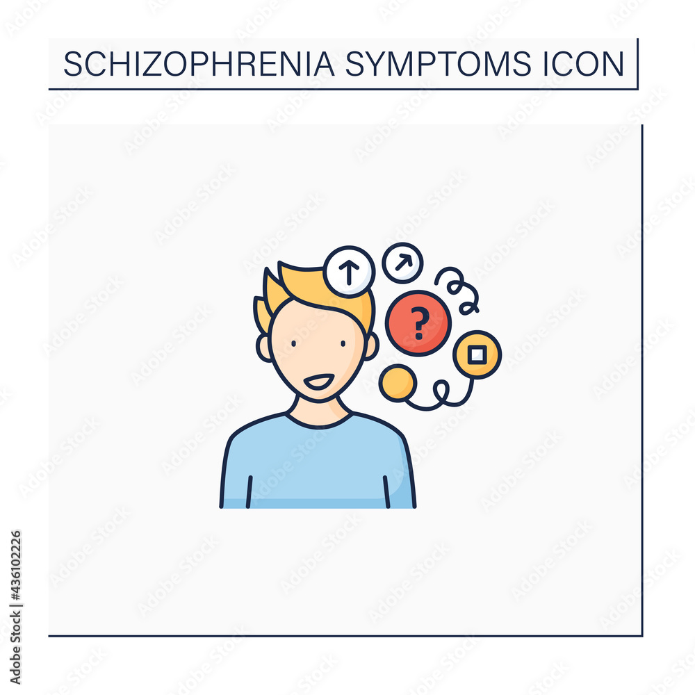 Poster loose associations color icon. rapidly shifting from topic to topic. chaotic thoughts.schizophrenia 