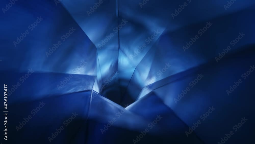 Poster wormhole through time and space, warp through science fiction. flying through abstract blue purple d