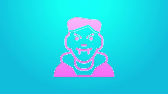 Pink line Vampire icon isolated on blue background. Happy Halloween party. 4K Video motion graphic animation