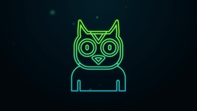 Glowing neon line Owl bird icon isolated on black background. Animal symbol. 4K Video motion graphic animation