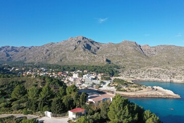 Cala Sant Vicen&ccedil;, Mallorca, Spain. 
Best beaches in the world.
 Perfect sandy and stones beach-calas. 
Drone photography